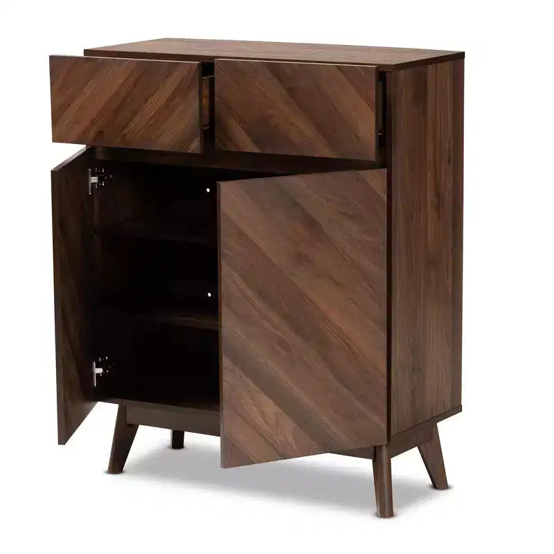 Hartman Zapatero de madera nogal marrón - Baxton Studio: Almacenamiento para recibidor, capacidad para 12 pares