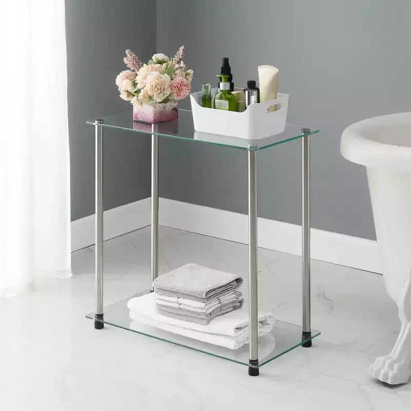 Breighton Home Designs2Go Mesa Auxiliar Clásica de 2 Niveles con Cristal y Cromo