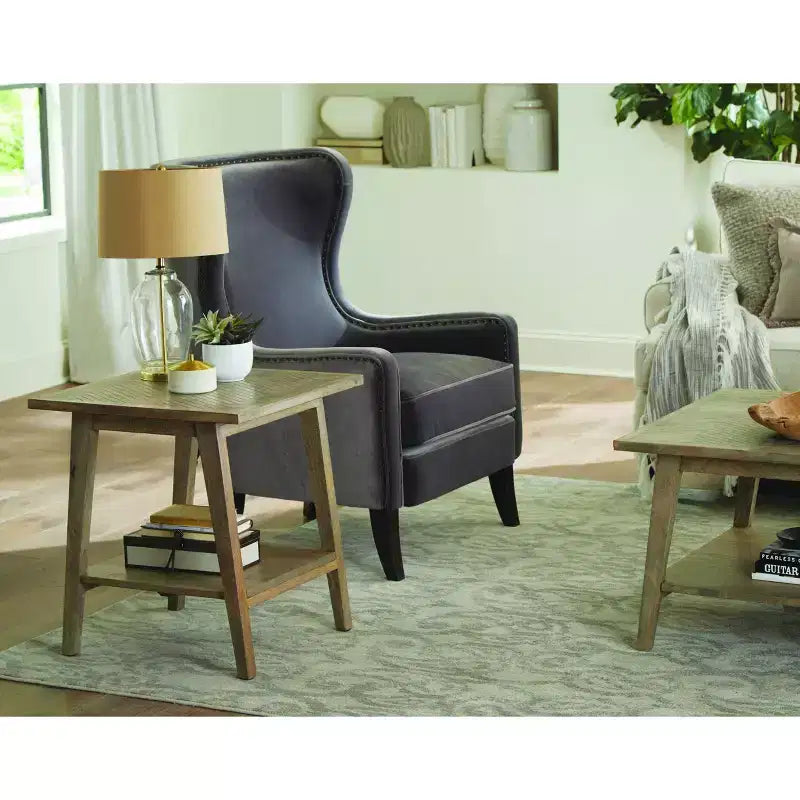 Mesa auxiliar cuadrada Milani color natural: madera de mango, estilo moderno de mediados de siglo, estante de almacenamiento - Steve Silver Co.