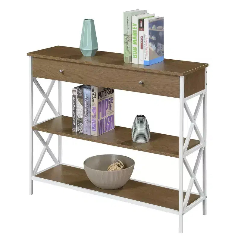 Mesa consola Breighton Home Tucson de 1 cajón con estantes, color madera flotante/blanco: estructura de metal, superficie de MDF, almacenamiento para recibidor