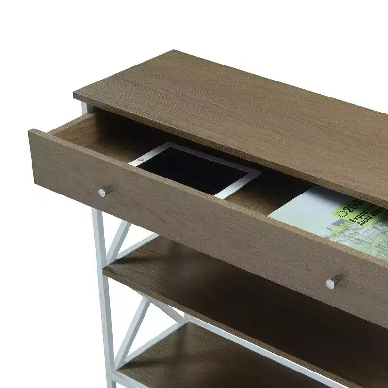 Mesa consola Breighton Home Tucson de 1 cajón con estantes, color madera flotante/blanco: estructura de metal, superficie de MDF, almacenamiento para recibidor