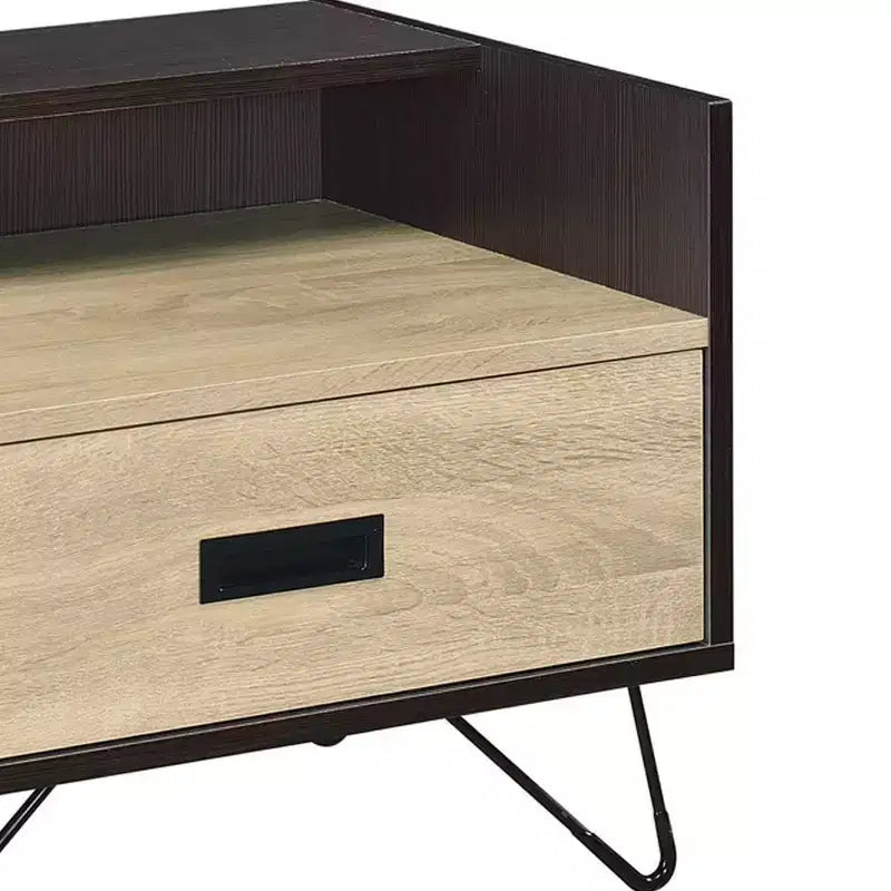 Mesa auxiliar Melkree de 21" con acabado roble/negro - Acme Furniture: Aspecto industrial, cajón de almacenamiento