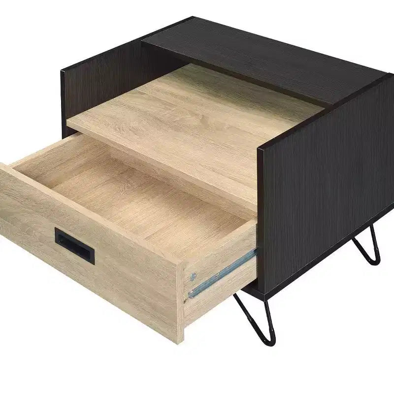 Mesa auxiliar Melkree de 21" con acabado roble/negro - Acme Furniture: Aspecto industrial, cajón de almacenamiento