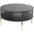 Olivia & May Metal Open Grid Frame 1 Shelf Coffee Table with Gold Legs Black: Modern Drum Style, No Assembly Required