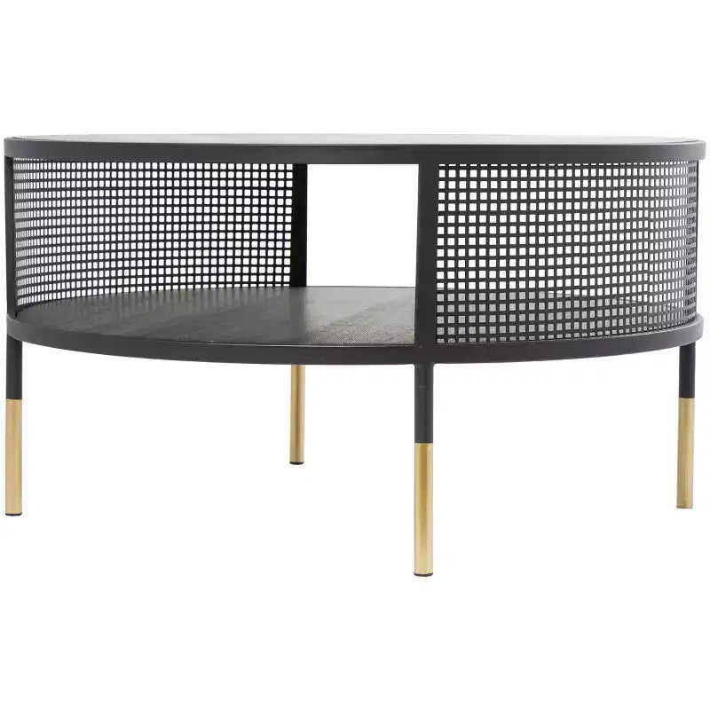 Olivia & May Metal Open Grid Frame Mesa de centro de 1 estante con patas doradas Negro: Estilo tambor moderno, no requiere montaje