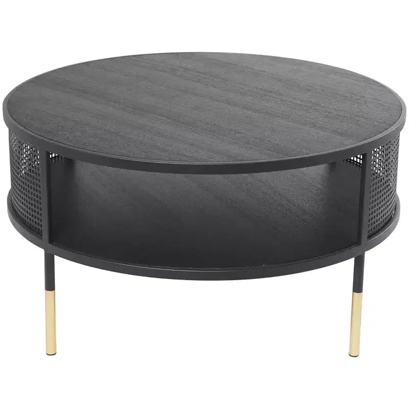 Olivia & May Metal Open Grid Frame Mesa de centro de 1 estante con patas doradas Negro: Estilo tambor moderno, no requiere montaje