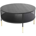 Olivia & May Metal Open Grid Frame Mesa de centro de 1 estante con patas doradas Negro: Estilo tambor moderno, no requiere montaje