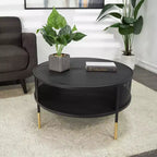 Olivia & May Metal Open Grid Frame Mesa de centro de 1 estante con patas doradas Negro: Estilo tambor moderno, no requiere montaje