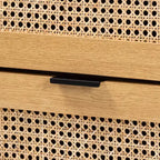 Gabinete de almacenamiento de madera y metal con 6 cajones con ratán natural, roble marrón/negro - Aparador de mediados de siglo