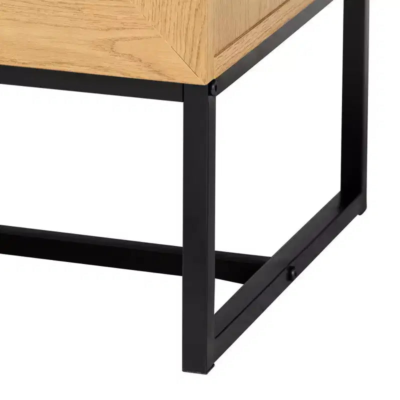 Gabinete de almacenamiento de madera y metal con 6 cajones con ratán natural, roble marrón/negro - Aparador de mediados de siglo