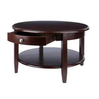Mesa de Centro Redonda Concord con Cajón y Estante - Nogal Antiguo - Winsome