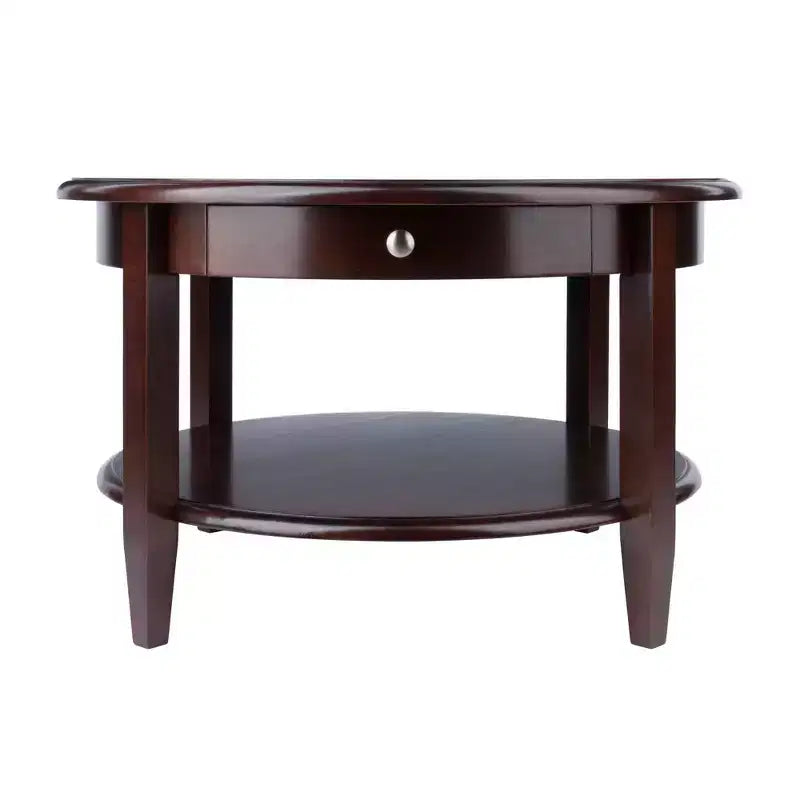 Mesa de Centro Redonda Concord con Cajón y Estante - Nogal Antiguo - Winsome