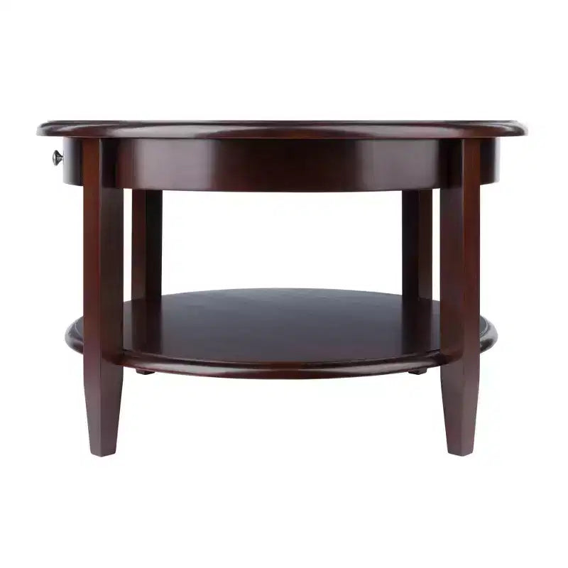 Mesa de Centro Redonda Concord con Cajón y Estante - Nogal Antiguo - Winsome