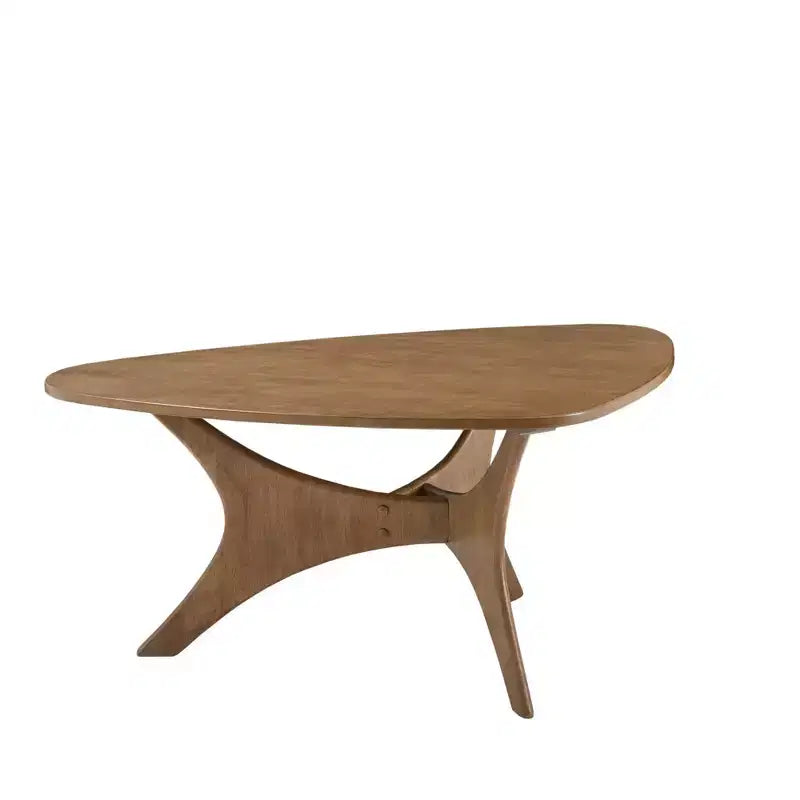 Mesa de centro Blaze Triangular de madera, color café claro: Moderna de mediados de siglo, acabado de olmo, base cruzada única