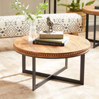 Mesa de centro industrial de madera y metal, marrón - Olivia & May: no requiere ensamblaje, patas de hierro resistentes