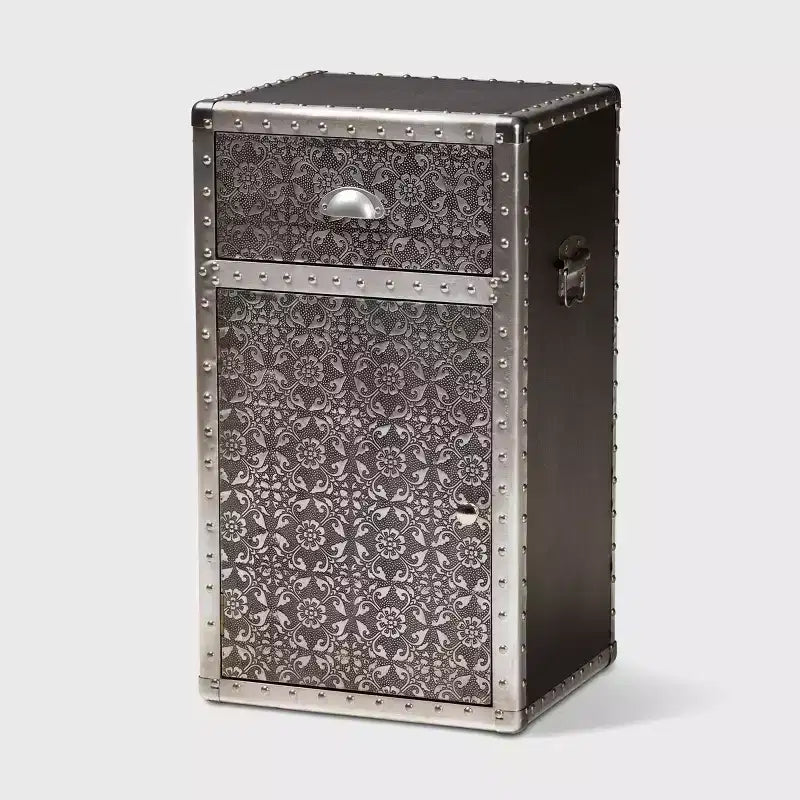 Cosette Metal Floral Accent Cabinet Silver - Baxton Studio: Universal Storage Footlocker, 28" High