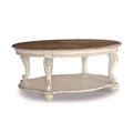 Realyn Coffee Table White/Brown - Signature Design by Ashley: Cottage Style, Distressed Wood Finish, Curved Legs