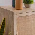 Mueble con puerta corredera de caña natural Gordon Transitional con 1 estante y base de metal dorado - Powell