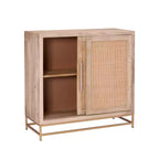 Mueble con puerta corredera de caña natural Gordon Transitional con 1 estante y base de metal dorado - Powell