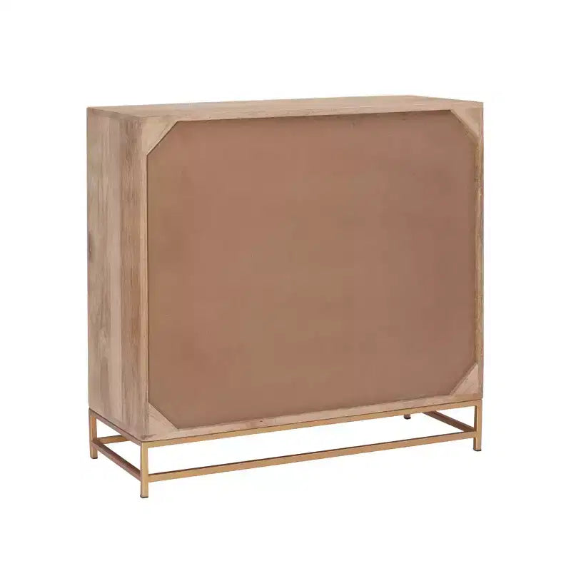 Mueble con puerta corredera de caña natural Gordon Transitional con 1 estante y base de metal dorado - Powell