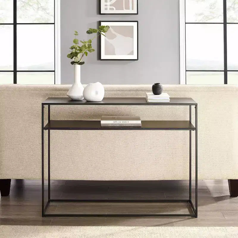Braxton Console Table Matte Black - Crosley: Slim Steel Sofa Table, Industrial Modern Style, Open Shelf
