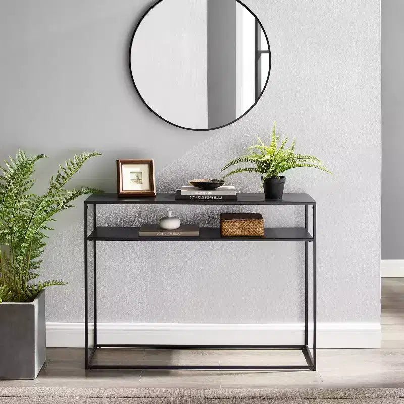 Braxton Console Table Matte Black - Crosley: Slim Steel Sofa Table, Industrial Modern Style, Open Shelf
