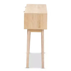 Mesa consola Baird de madera y ratán con 2 cajones, marrón - Baxton Studio: tiradores en tono dorado, estilo bohemio