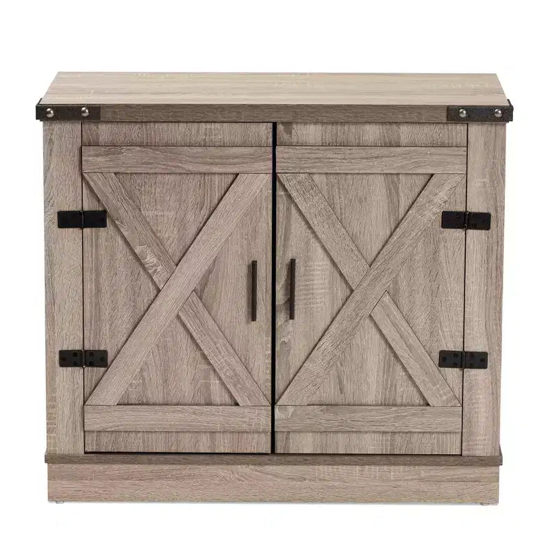 Zapatero de madera Wayne Farmhouse con 2 puertas, roble marrón - Baxton Studio: Organizador de entrada, capacidad para 9 pares