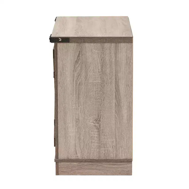 Zapatero de madera Wayne Farmhouse con 2 puertas, roble marrón - Baxton Studio: Organizador de entrada, capacidad para 9 pares