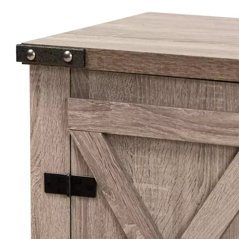 Zapatero de madera Wayne Farmhouse con 2 puertas, roble marrón - Baxton Studio: Organizador de entrada, capacidad para 9 pares
