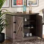 Zapatero de madera Wayne Farmhouse con 2 puertas, roble marrón - Baxton Studio: Organizador de entrada, capacidad para 9 pares