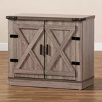 Zapatero de madera Wayne Farmhouse con 2 puertas, roble marrón - Baxton Studio: Organizador de entrada, capacidad para 9 pares