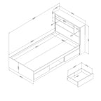Juego de cama individual y cabecero South Shore Nordik Oak: almacenamiento de 6 compartimentos, aglomerado laminado