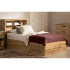 Juego de cama individual y cabecero South Shore Nordik Oak: almacenamiento de 6 compartimentos, aglomerado laminado