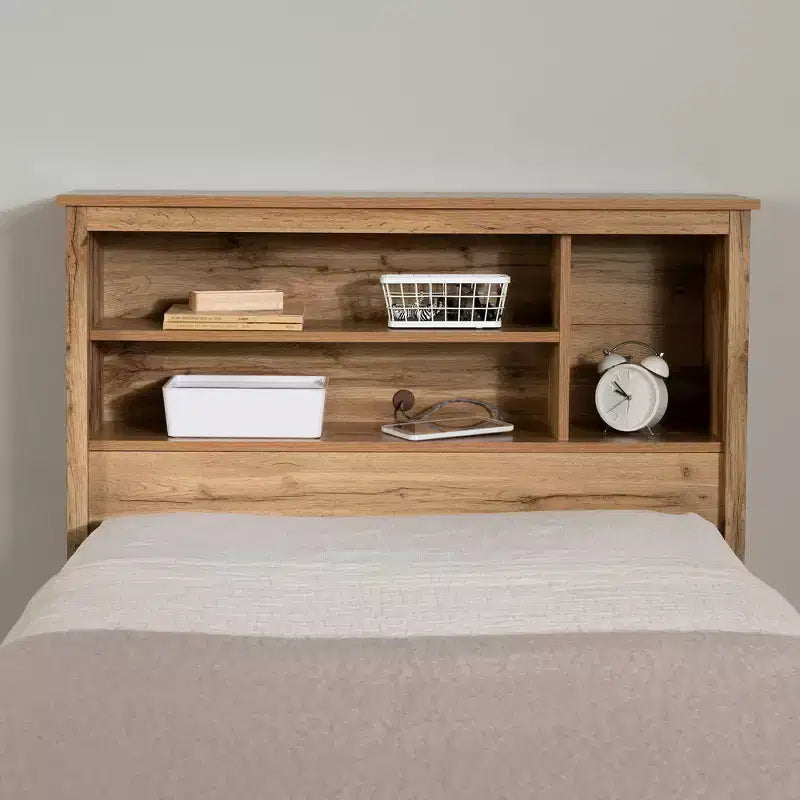 Juego de cama individual y cabecero South Shore Nordik Oak: almacenamiento de 6 compartimentos, aglomerado laminado