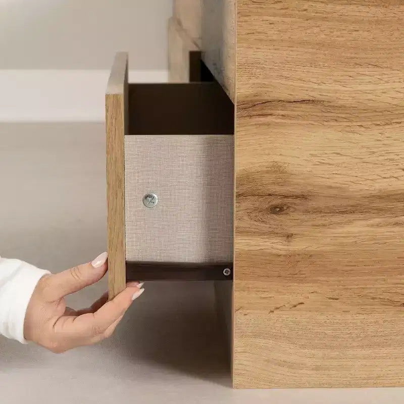 Juego de cama individual y cabecero South Shore Nordik Oak: almacenamiento de 6 compartimentos, aglomerado laminado