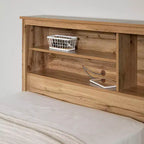 Juego de cama individual y cabecero South Shore Nordik Oak: almacenamiento de 6 compartimentos, aglomerado laminado