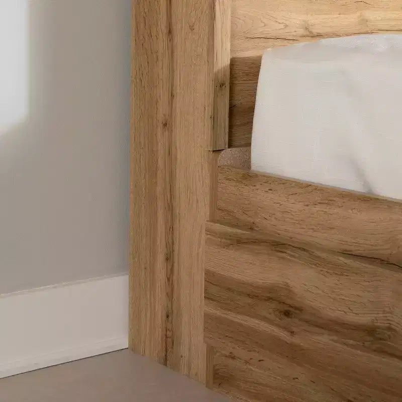 Juego de cama individual y cabecero South Shore Nordik Oak: almacenamiento de 6 compartimentos, aglomerado laminado