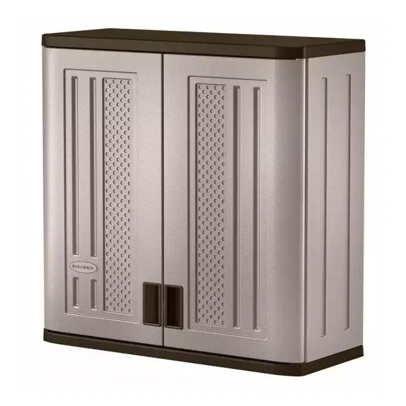 Armario de almacenamiento de pared de garaje Suncast de resina de 4 pies con un solo estante, platino (paquete de 3)