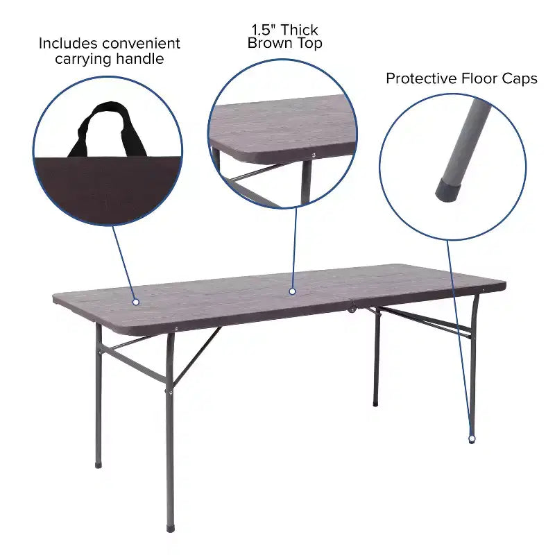 Mesa plegable de banquete y eventos de plástico de 6 pies con doble pliegue y asa de transporte Flash Furniture
