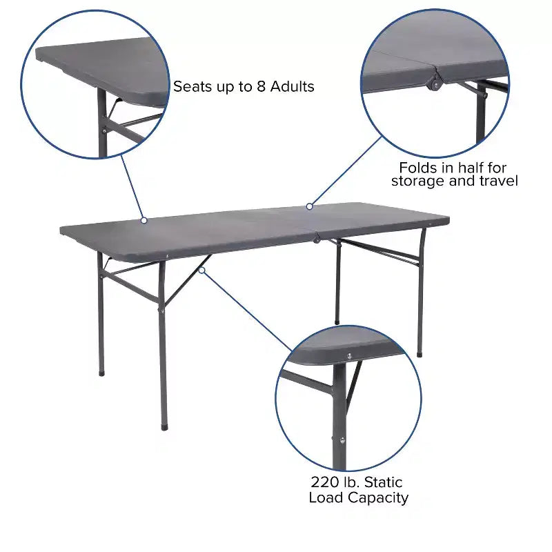 Mesa plegable de banquete y eventos de plástico de 6 pies con doble pliegue y asa de transporte Flash Furniture
