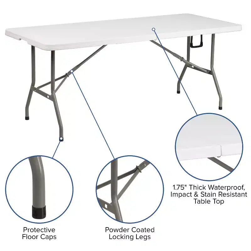 Mesa plegable de banquete y eventos de plástico de 6 pies con doble pliegue y asa de transporte Flash Furniture