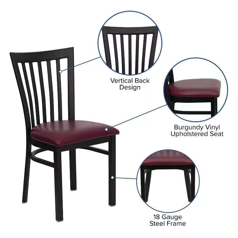 Silla de restaurante de metal con respaldo estilo escuela de Flash Furniture, color negro