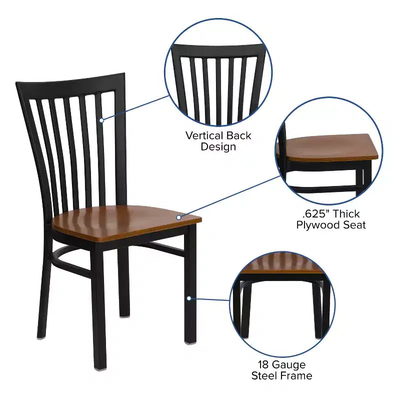 Silla de restaurante de metal con respaldo estilo escuela de Flash Furniture, color negro