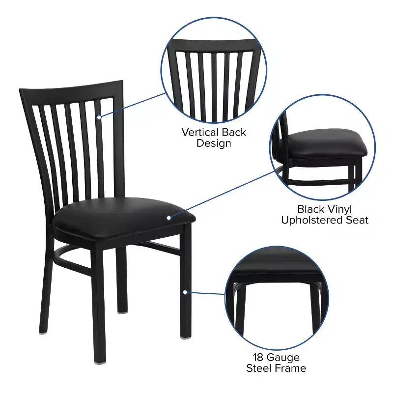 Silla de restaurante de metal con respaldo estilo escuela de Flash Furniture, color negro