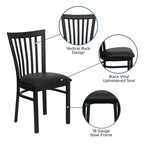 Silla de restaurante de metal con respaldo estilo escuela de Flash Furniture, color negro