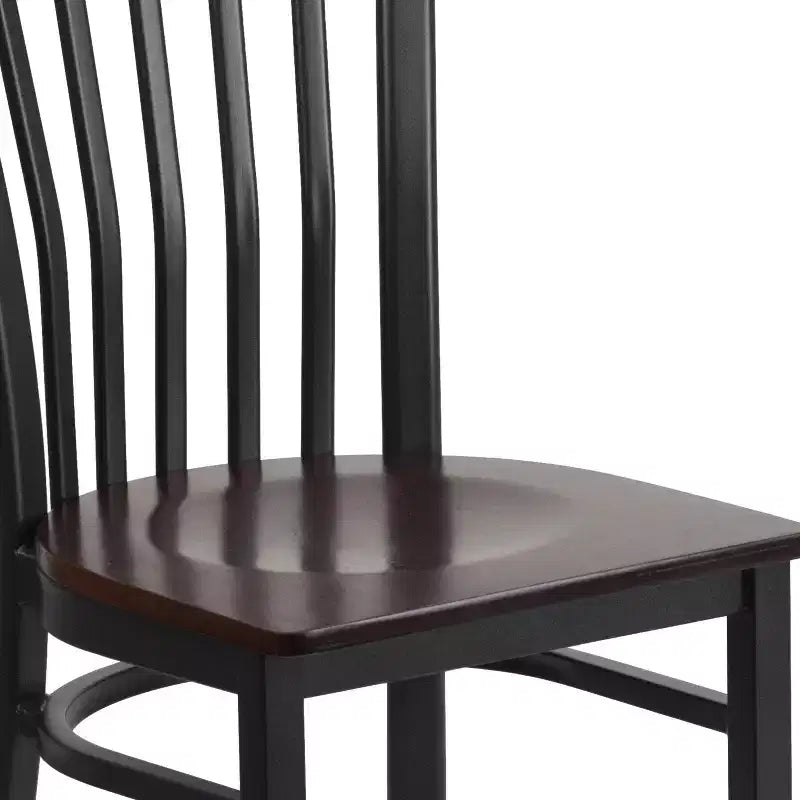 Silla de restaurante de metal con respaldo estilo escuela de Flash Furniture, color negro