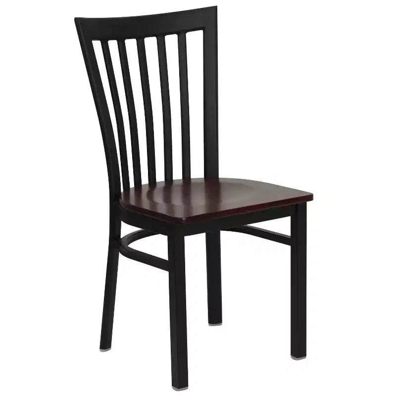 Silla de restaurante de metal con respaldo estilo escuela de Flash Furniture, color negro