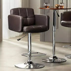 Taburete de bar giratorio Studio 55D Trek Chrome de 83 cm de alto, moderno, con cojín ajustable color espresso con respaldo y reposapiés para barra de cocina, isla o casa.