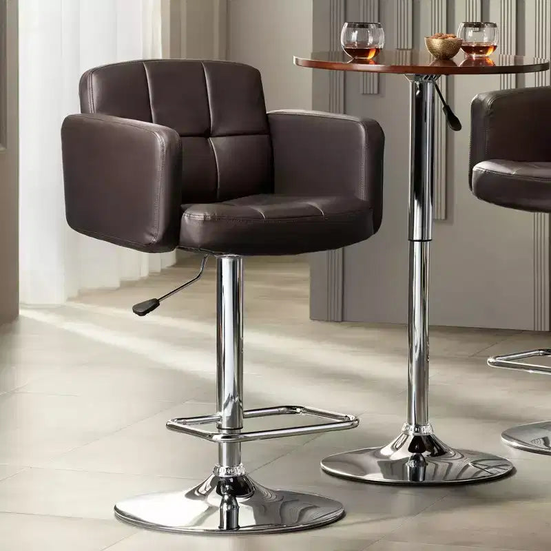 Taburete de bar giratorio Studio 55D Trek Chrome de 83 cm de alto, moderno, con cojín ajustable color espresso con respaldo y reposapiés para barra de cocina, isla o casa.